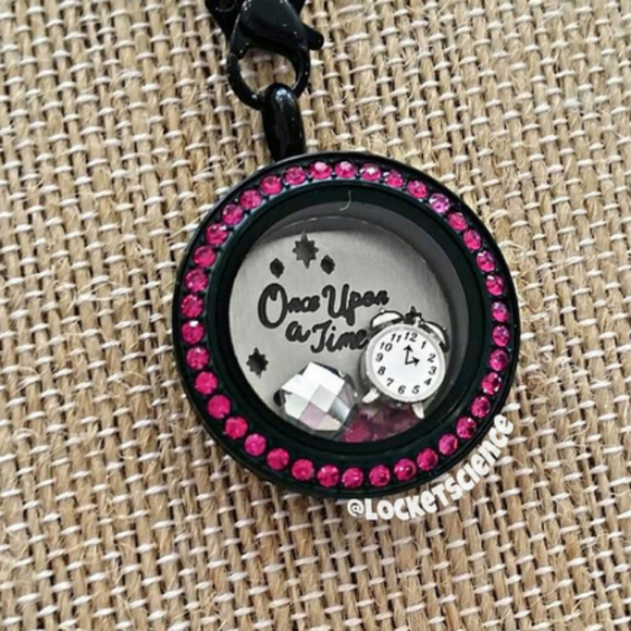 Medium Black Living Locket Face Fuchsia Crystals - Picture 4 of 5
